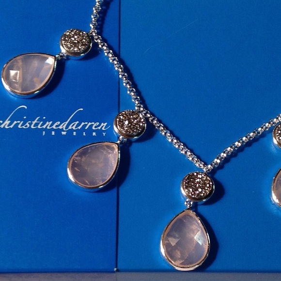 Christine Darren $339 Platinum DRUSY Rose Quartz Designer Necklace - Picture 8 of 8